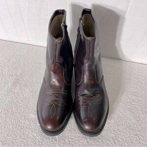 Vintage Burgundy Leather Western Style Round Toe Ankle Boots 7.5